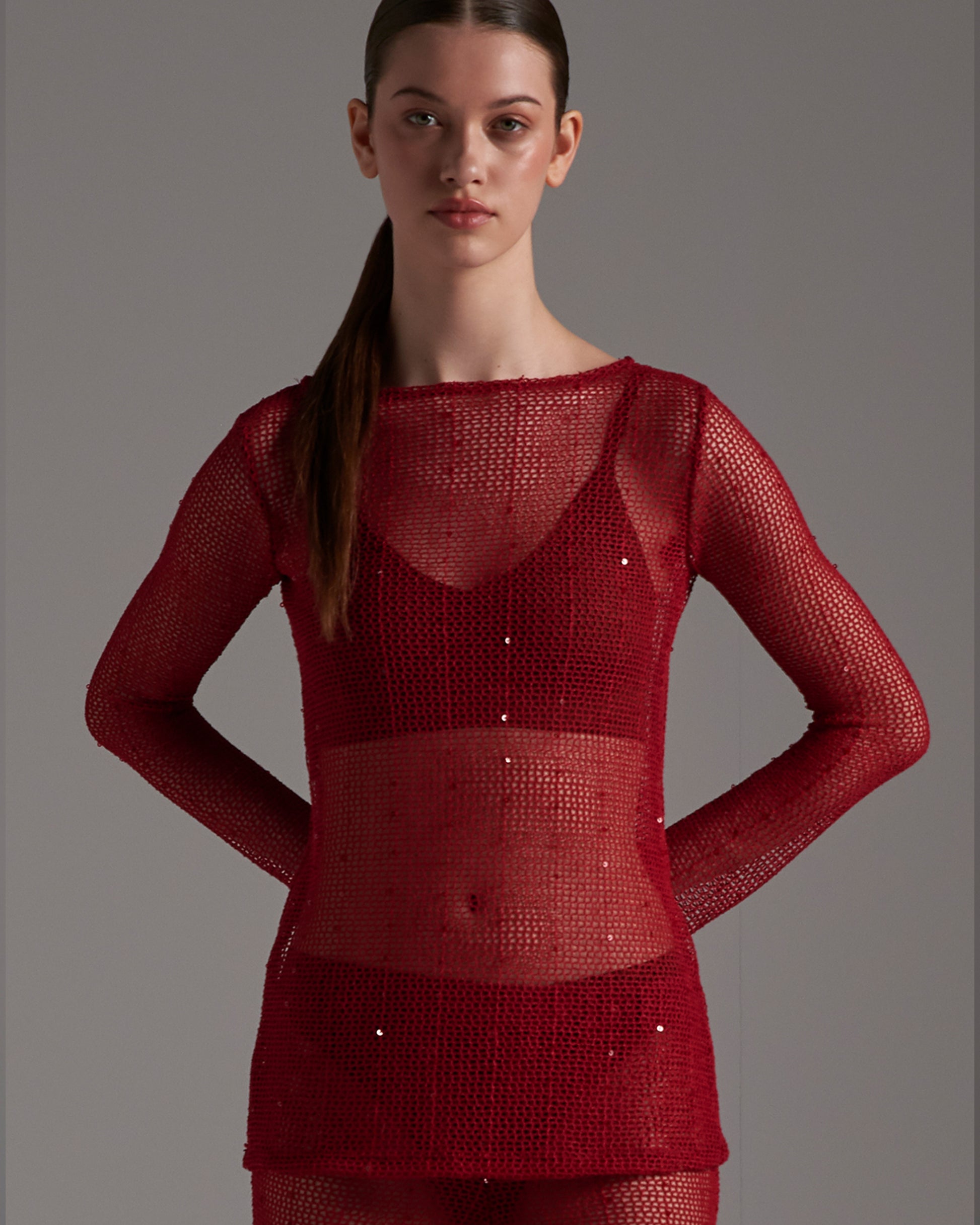 Sequined Net Top